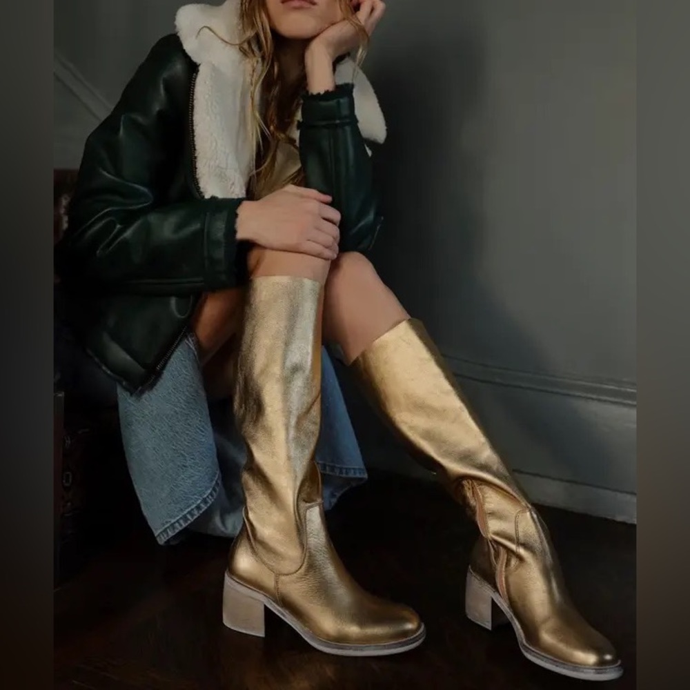 Free People Essential Tall Slouch Boots 39 Gold